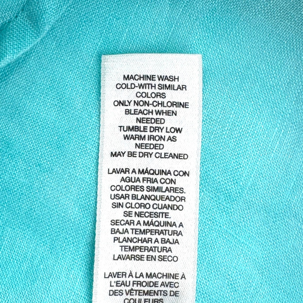 Chicos Womens Turquoise 100% Linen Button Down Roll Tab Shirt Aqua Size 1 Medium - Picture 10 of 10